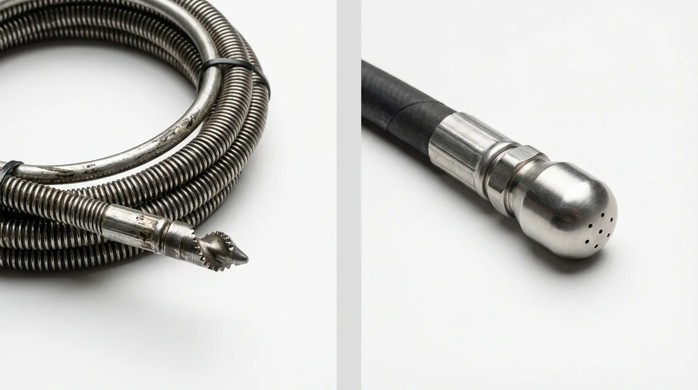 Drain snake cable and hydro jetting nozzle used for drain cleaning in Franklinville, NC