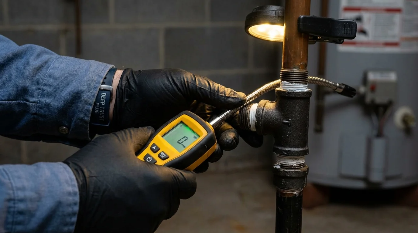 Gas leak detection with electronic sniffer by Johns Plumbing LLC in Franklinville